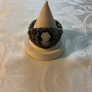 Black and White Cameo Antique Gold Tone Cuff Bracelet